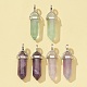 6Pcs 3 Styles Natural Mixed Stone Double Terminated Pointed Pendants G-FS0002-48-1