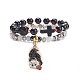 2Pcs 2 Style Halloween Alloy Enamel Charm Bracelets Set with Skull Cross BJEW-JB08006-5