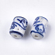 手作りの陶器ビーズ  青と​​白の磁器  コラム  ブルー  13.5x9.5mm  穴：1.5mm X-PORC-S498-64-2