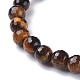 Bracelet extensible en pierre noire naturelle et perles rondes en oeil de tigre pour femme BJEW-JB07293-03-4