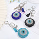 Globleland 3Pcs 3 Colors Mcrofibre Handmade Turkish Evil Eye Rhinestone Pendant Keychain with Tassel Charm KEYC-GL0001-10-4