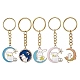Porte-clés pendentif lune/plat rond avec lapin en alliage émaillé KEYC-JKC00623-1