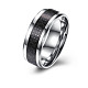 メンズチタンスチールフィンガー指輪  ワイドバンドリング  ブラック  プラチナ  usサイズ10（19.8mm） RJEW-BB27567-B-10-1