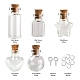 丸いガラス瓶10本  コルクプラグ付き  丸カンと鉄ネジアイピン  DIYウィッシングボトル用  透明  2x2.45cm  穴：5.5mm  容量：2.5ml（0.08fl.oz）  5スタイル  2個/スタイル CON-FS0001-01-3
