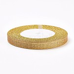 Polyester Organzaband, Glitzer-Metallband, funkeln Band, dunkelgolden, 10 mm, ca. 25 Yards / Rolle