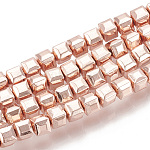 Electroplate Non-magnetic Synthetic Hematite Beads Strands, Cube, Faceted, Rose Gold Plated, 4x4x4mm, Hole: 1mm, about 101pcs/strand, 16.14 inch
