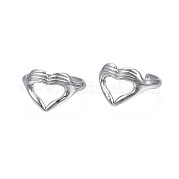 304 Stainless Steel Heart Gesture Open Cuff Ring for Women RJEW-S405-260P