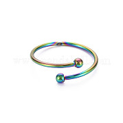 Rainbow Color 304 Stainless Steel Double Beaded Thin Open Cuff Rings RJEW-N038-048M