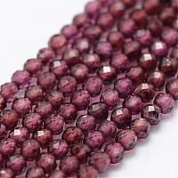 Natural Garnet Beads Strands, Faceted, Round, 2mm, Hole: 0.5mm, about  170pcs/strand, 15.7 inch