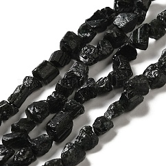 Rohe raue natürliche schwarze Turmalinperlenstränge, Nuggets, 4.5~12x4.5~8x4~8 mm, Bohrung: 0.9 mm, ca. 63~66 Stk. / Strang, 15.47''~16.34'' (39.3~41.5 cm)