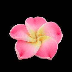 Plumeria hecha a mano de arcilla polimérica flor 3D abalorios, color de rosa caliente, 30x11mm, agujero: 2 mm