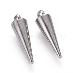 Colgantes de acero inoxidable 304 resistentes al deslustre, pico / cono, color acero inoxidable, 18x5mm, agujero: 2 mm