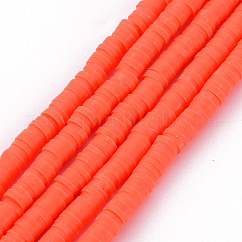 Hilos de arcilla polimérica hechos a mano, abalorios heishi, disco / plano y redondo, tomate, 4x0.5~1mm, agujero: 1.5 mm, aproximamente 320~447 pcs / cadena, 15.74~16.92 pulgada