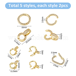 10 Stück 5 Stile Messing Micro Pave klare Zirkonia Twister Verschlüsse&nbsp;ZIRC-HS0001-20