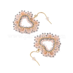 Pendientes colgantes con cuentas de vidrio en forma de corazón y piedras preciosas naturales&nbsp;STAS-U017-03G-03