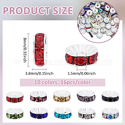 160 Uds. Cuentas espaciadoras de rhinestone de latón de 10 colores&nbsp;RB-ME0001-02