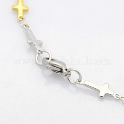 Gioielli religiosi cattolici bicolore bracciali a catena con maglie incrociate in acciaio inossidabile 304&nbsp;STAS-O036-09M