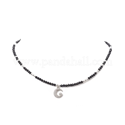 Collana con ciondolo a forma di luna in zirconi cubici trasparenti con catene di perline di onice nero naturale da donna&nbsp;NJEW-JN04271-01