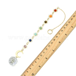 Chakra-Perlen aus Natursteinen und hängende Sonnenfänger aus Messing mit Sonne und Mond&nbsp;HJEW-JM04995-01