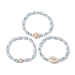 3 Stück 3 Stile runde Stretch-Armband-Sets aus Acryl und Glasperlen&nbsp;BJEW-JB10730-02