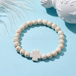 8 mm dicke elastische Armbänder aus synthetischem Magnesit mit runden Perlen&nbsp;BJEW-JB10301