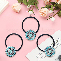 3 élastique à cheveux synthétique imitation turquoise en alliage et résine&nbsp;OHAR-CY0001-10B