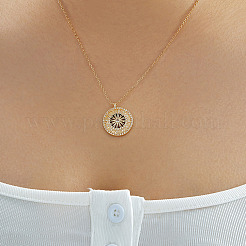 Elegante Halsketten mit Anhänger aus Messing mit Mikropflaster und klarem Zirkonia in Radform für Damen&nbsp;GZ1520-1
