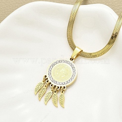 Collar con colgante de pluma y medalla de San Benito&nbsp;NJEW-H055-03G