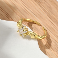 Messing Micro Pave Zirkonia Manschette offene Ringe&nbsp;RJEW-C163-20G