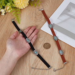 2 stücke 2 farben legierung pflastern synthetische türkis oval imitation leder choker halsketten für frauen&nbsp;NJEW-CY0001-06