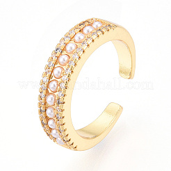 Bagues de manchette en laiton avec micro pavé de zircone cubique transparente pour femmes&nbsp;KK-T074-16G