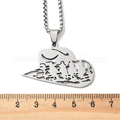 Collane con ciondolo a forma di cappello da cowboy in acciaio inossidabile 201 con taglio cavo&nbsp;NJEW-H065-30P