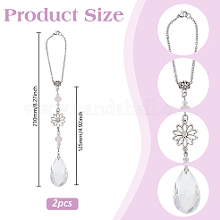 2 pz decorazioni pendenti a forma di goccia di vetro e fiore in lega&nbsp;HJEW-WH00108