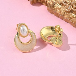 Boucles d'oreilles ovales à clous plats ronds en laiton émaillé&nbsp;EJEW-P341-02G-04
