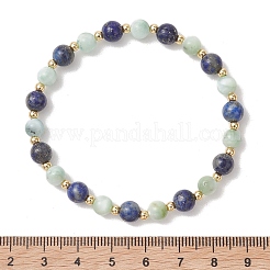 Braccialetti elastici in lapislazzuli naturale e perline rotonde di vetro per donne e uomini&nbsp;BJEW-JB13516