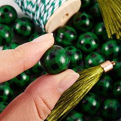 50pcs perles en bois naturel avec motif tartan&nbsp;DIY-SZ0003-11B