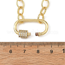 Colliers à chaîne câble en laiton avec breloques à mousqueton ovales serties de micro-pavés de zirconiums cubiques transparents en laiton&nbsp;NJEW-JN06422