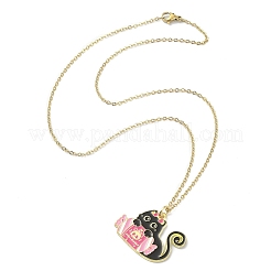 Collar con colgante de gato esmaltado de aleación con temática de Halloween y cadenas de cable de acero inoxidable 304&nbsp;NJEW-JN04371