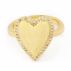 Anello regolabile con cuore in zirconia cubica trasparente&nbsp;RJEW-I083-10G
