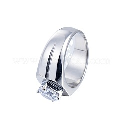 Bagues pour hommes en acier inoxydable 304 serties de zirconiums cubiques transparents.&nbsp;FS-WG96A01-01