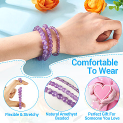3 Stück Stretch-Armbänder aus natürlichen Amethystperlen für Damen&nbsp;BJEW-TAC0033