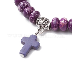 Perle di diaspro imperiale sintetico e bracciali elastici con croce turchese per donne e uomini&nbsp;BJEW-JB11382-06