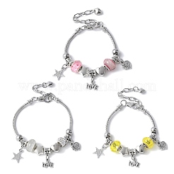 3 pz 3 colori ottone europeo perline braccialetto con ciondolo set&nbsp;BJEW-JB11586