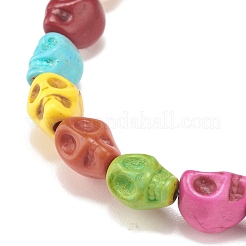 Pulsera elástica con cuentas de calavera de turquesa sintética (teñida)&nbsp;BJEW-JB08054