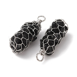 Colgantes grandes con chip de obsidiana natural envueltos en alambre de cobre chapado en estante&nbsp;G-C130-01P-07