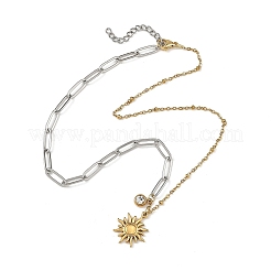 Collane da donna con ciondolo a forma di sole in acciaio inossidabile 304 bicolore e catena mista&nbsp;NJEW-JN06597