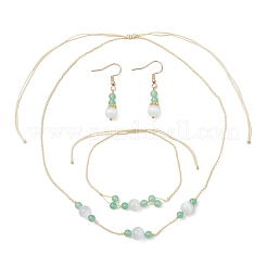 Runde natürliche malaysia jade & katze auge perlen halskette & armband & baumeln ohrring sets&nbsp;SJEW-JS01334
