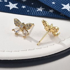 Boucles d'oreilles en laiton zircon cubique micro pavé clair&nbsp;EJEW-R016-02G