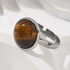 Halbrunde Fingerringe aus natürlichem Tigerauge&nbsp;X-RJEW-M062-01P-08