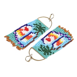 Boho Ohrringe mit Quasten und Baummuster aus Saatperlen-Perlen&nbsp;EJEW-Z072-01
